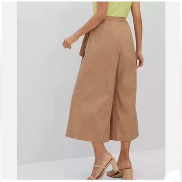 Banana Republic Khaki Organic Cotton Tie Waist Flared Wrap Pants - Picture 2 of 12